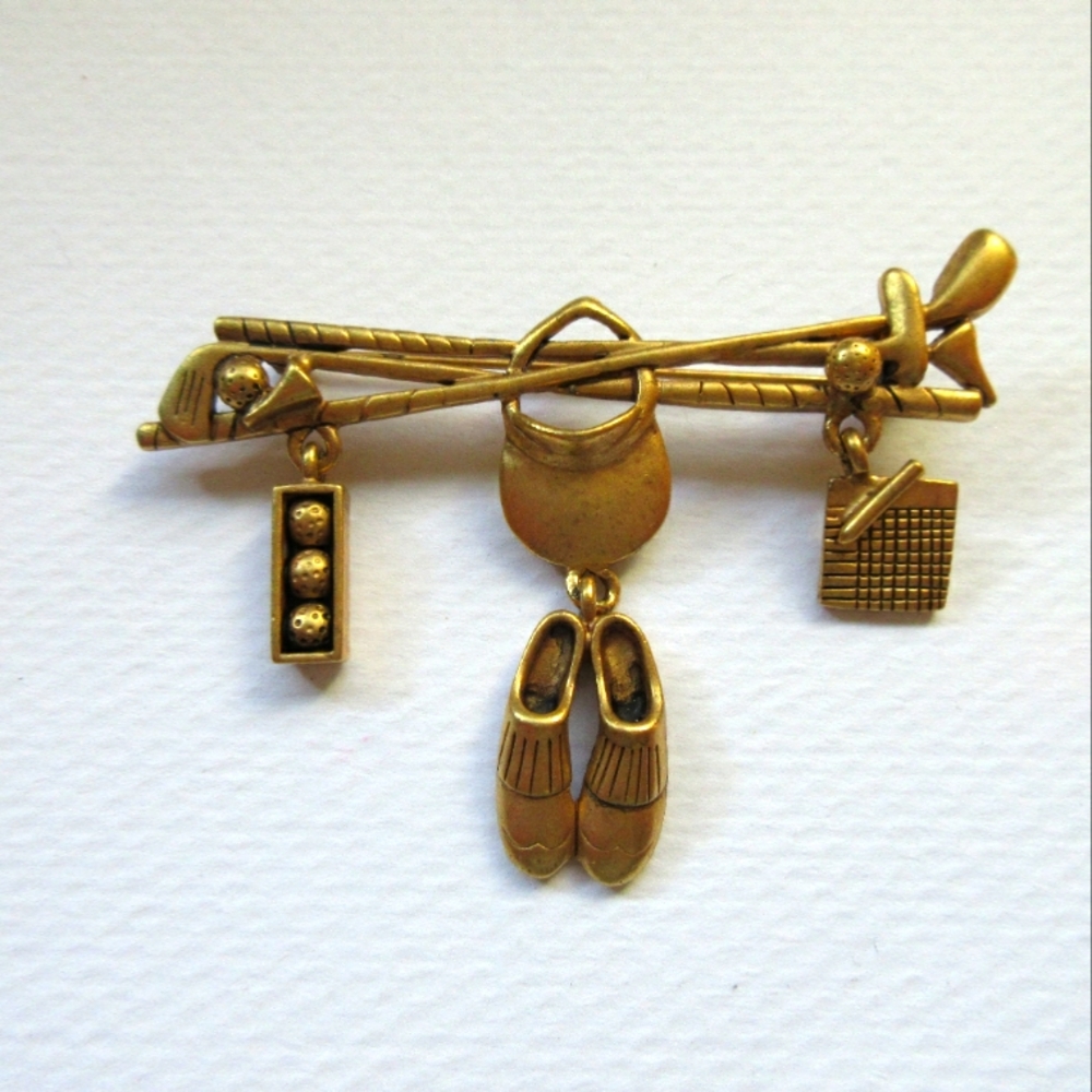 Danecraft Golf Brooch Shoes Scorecard Balls Vintage Pin